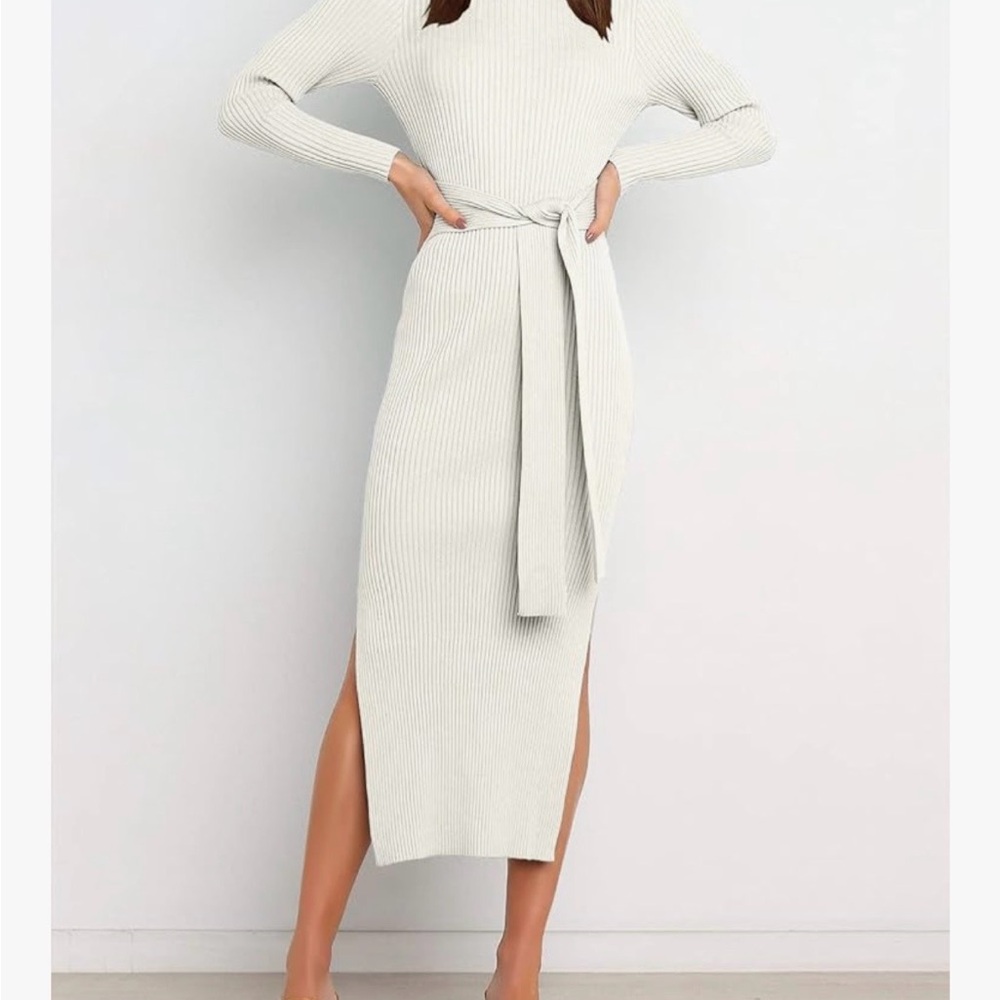 Elegant Cream Knit Midi Dress